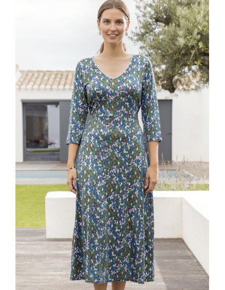 Robe longues manches 3/4 fleurie Magasins Bleus
